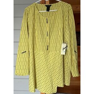 Ali Miles Yellow Striped Tunic Blouse Womens XL Asymmetric Hem Long Sleeve NWT